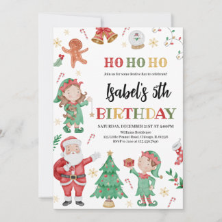 Weihnachtsmann und Elfen zum Geburtstag Einladung