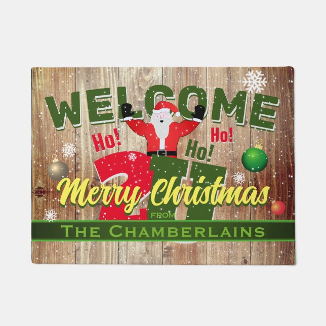 Weihnachtsmann und Familienname Frohe Weihnachten  Fußmatte (Vorderseite)