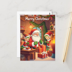 Weihnachtsmann und Feuerplatz Gemütliche Weihnacht Postkarte