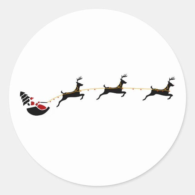 Weihnachtsmann und fliegender Rentier Minimalistis Runder Aufkleber (Vorderseite)
