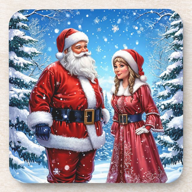 Weihnachtsmann und Frau Claus Getränkeuntersetzer (Vorderseite)