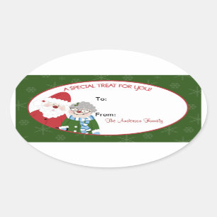Weihnachtsmann und Frau Claus Oval Baking Labels Ovaler Aufkleber