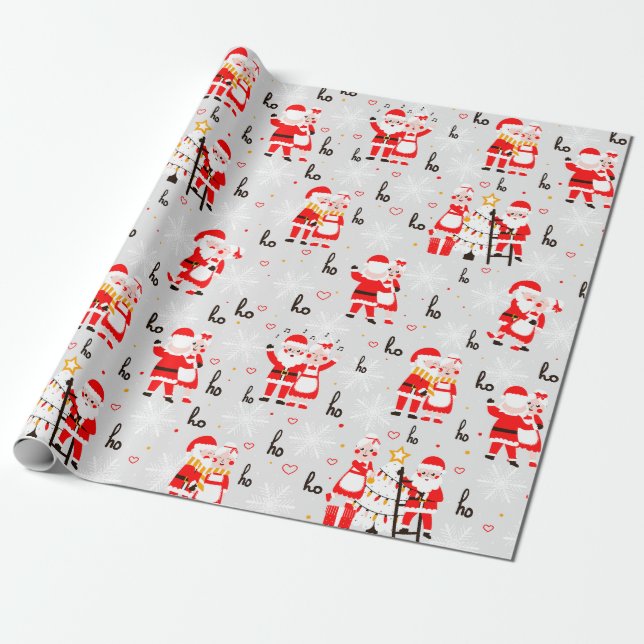 Weihnachtsmann und Frau Claus Weihnachtsfeier Geschenkpapier (Ungerollt)