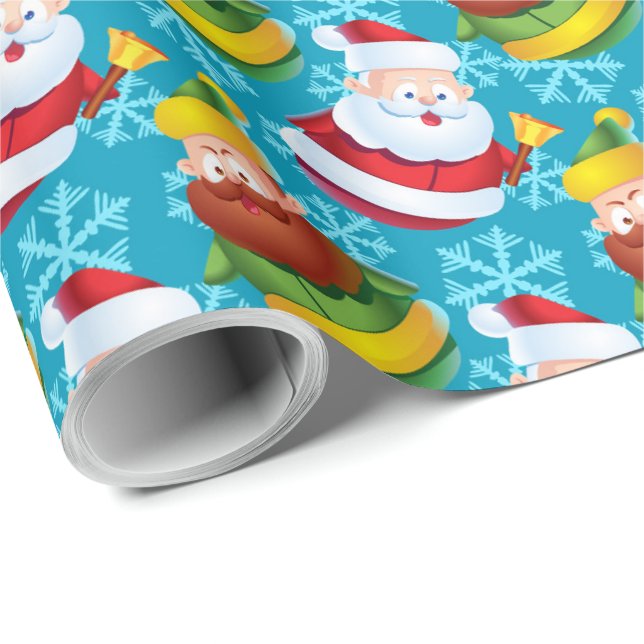 Weihnachtsmann und Freund mit Schneeflocke Geschenkpapier (Rolleneckpunkt)