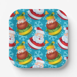 Weihnachtsmann und Freund mit Schneeflocke Pappteller