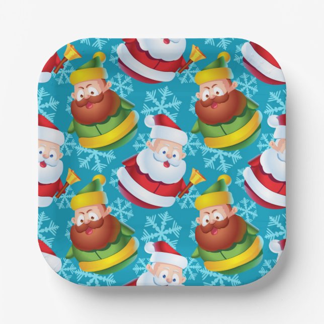 Weihnachtsmann und Freund mit Schneeflocke Pappteller (Vorderseite)