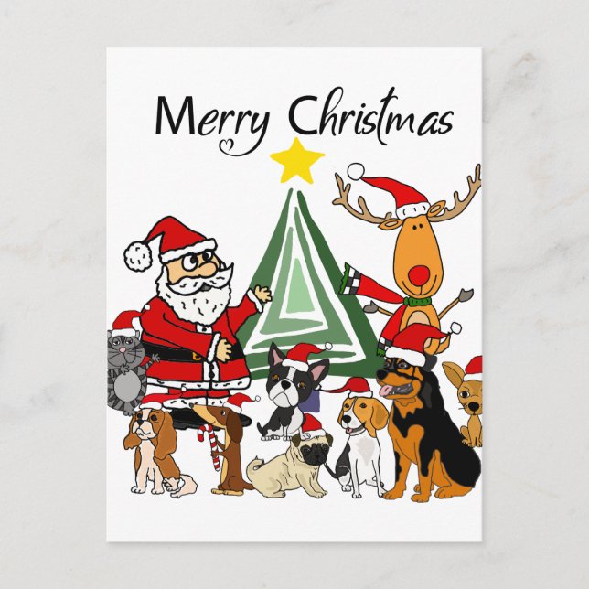 Weihnachtsmann und Freunde Weihnachten Cartoon Postkarte (Vorderseite)