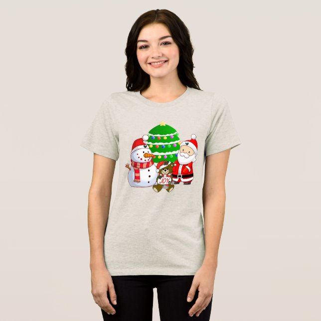 Weihnachtsmann und Freunde Weihnachten Tri-Blend Shirt (Vorderseite voll)