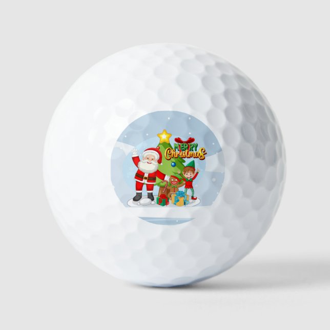 Weihnachtsmann und Freunde Weihnachtskarte Golfball (Vorderseite)
