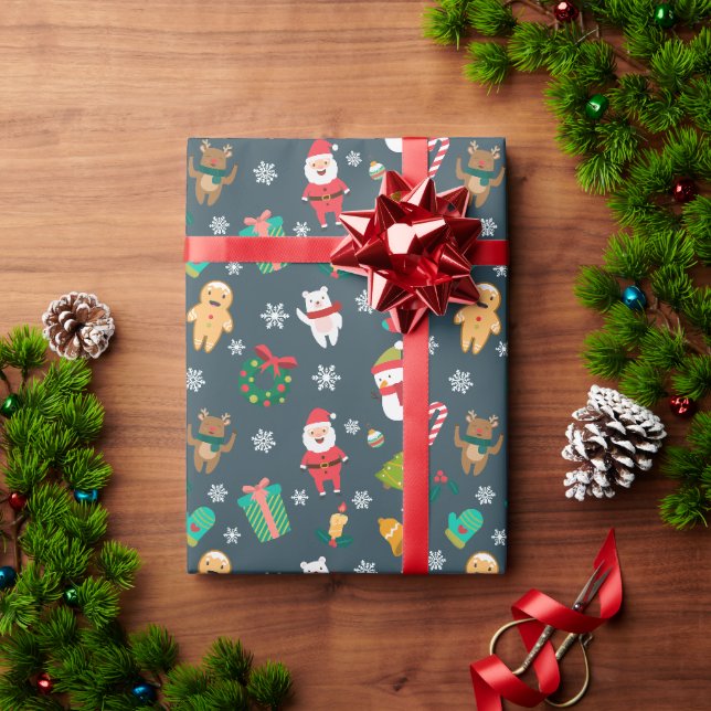 Weihnachtsmann und Freunde Weihnachtsmuster Geschenkpapier (Feiertagsgeschenk)