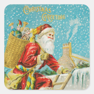 Weihnachtsmann und Geschenke Winter Quadratischer Aufkleber