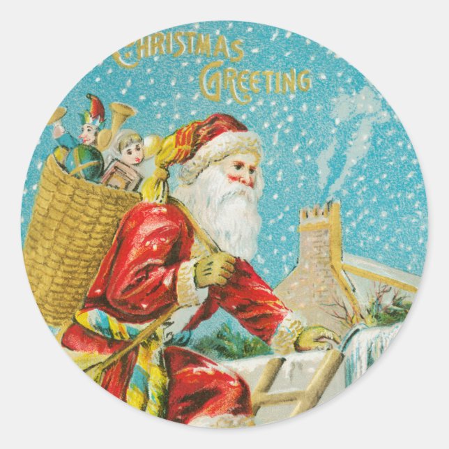 Weihnachtsmann und Geschenke Winter Runder Aufkleber (Vorderseite)
