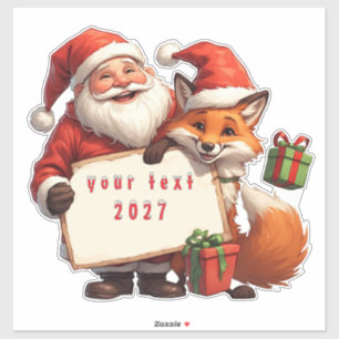 Weihnachtsmann und glücklicher Fuchs Aufkleber