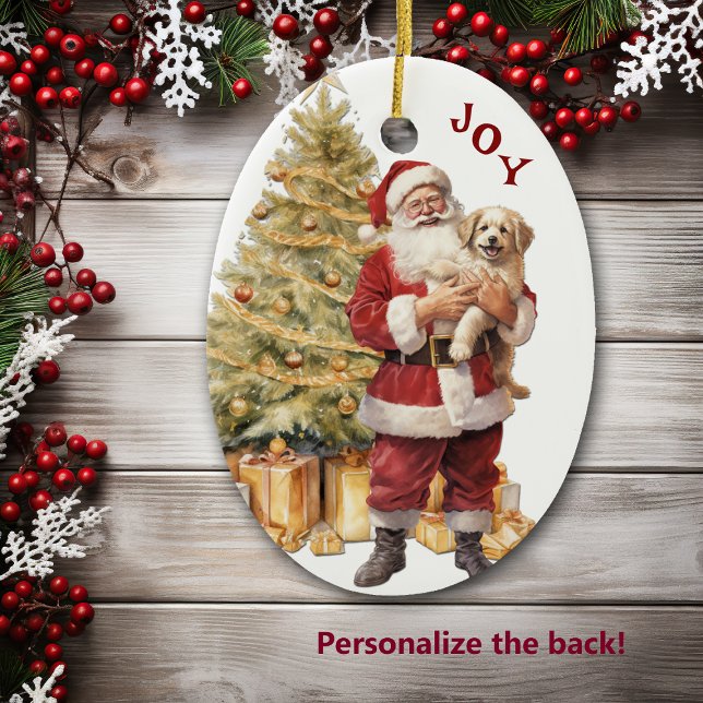 Weihnachtsmann und Golden Retriever Welpe Weihnach Keramik Ornament (Von Creator hochgeladen)