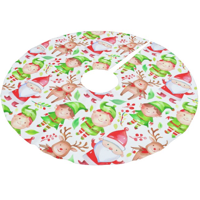 Weihnachtsmann und Hirsch Muster Polyester Weihnachtsbaumdecke (Schrägansicht)