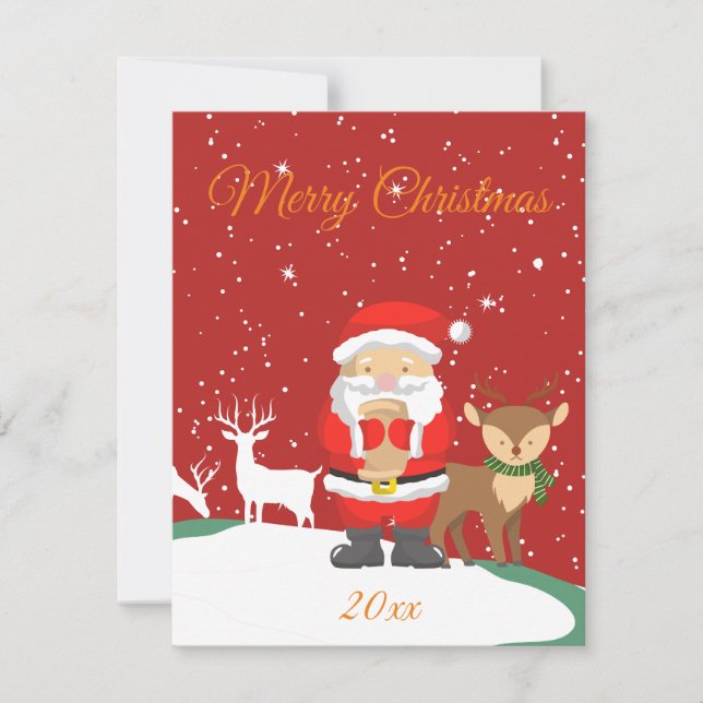 Weihnachtsmann und Hirsche niedliche Retro-trendy  Mitteilungskarte (Vorderseite)