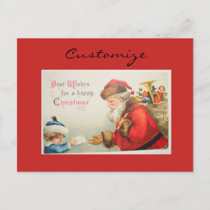 Weihnachtsmann und Junge Vintag Nostalgie Weihnach Feiertagspostkarte