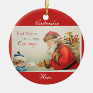 Weihnachtsmann und Junge Vintag Nostalgie Weihnach Keramik Ornament