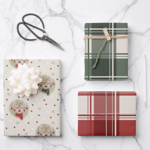 Weihnachtsmann und Kariert Geschenkpapier Set