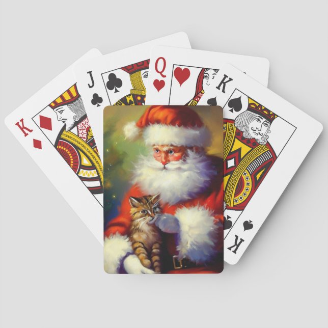 Weihnachtsmann und Katze (1) Spielkarten (Rückseite)