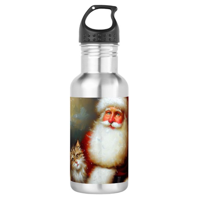 Weihnachtsmann und Katze 2 Edelstahlflasche (Vorderseite)