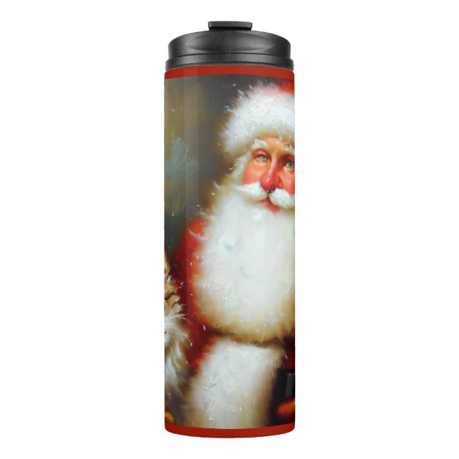 Weihnachtsmann und Katze 2 Thermosbecher (Vorderseite)