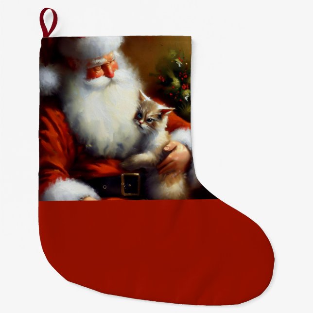 Weihnachtsmann und Katze 3 Großer Weihnachtsstrumpf (Vorderseite)