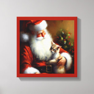 Weihnachtsmann und Katze 3 Leinwanddruck