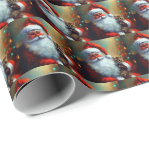 Weihnachtsmann und Katze 4 Geschenkpapier