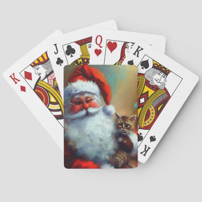Weihnachtsmann und Katze (4) Spielkarten (Rückseite)