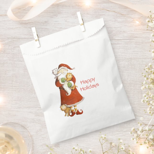 Weihnachtsmann und Katzen Urlaub Geschenktütchen (Ausgeschnitten)