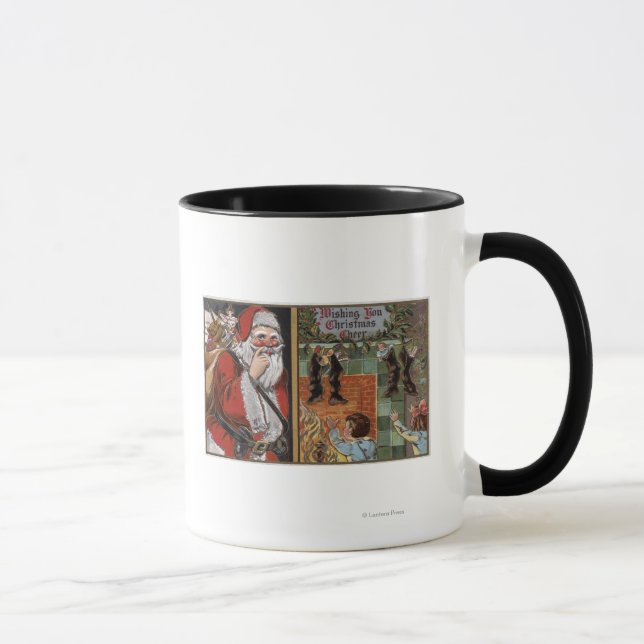 Weihnachtsmann und Kinder schauen nach Chimney Tasse (Rechts)