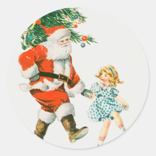 Weihnachtsmann und Kleines Mädchen Runder Aufkleber