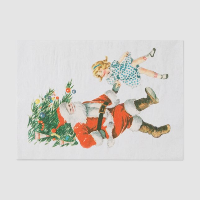 Weihnachtsmann und Kleines Mädchen Seidenpapier (Vorderseite)