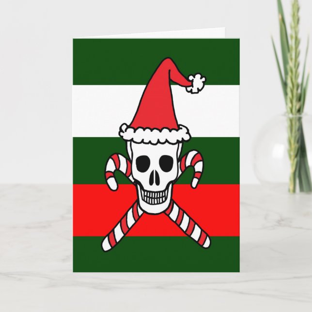 Weihnachtsmann und Kreuzbeine Feiertagskarte (Vorderseite)