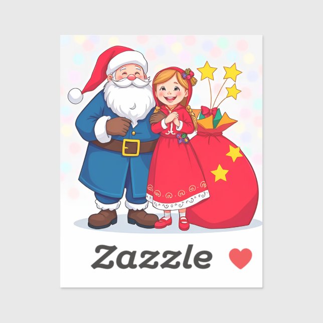 Weihnachtsmann und Mädchen mit einem Geschenkbeute Aufkleber (Blatt)