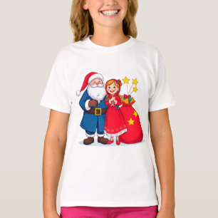 Weihnachtsmann und Mädchen mit einer Geschenktasch T-Shirt