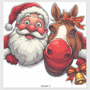Weihnachtsmann und Pferd teilen festliche Freude Aufkleber