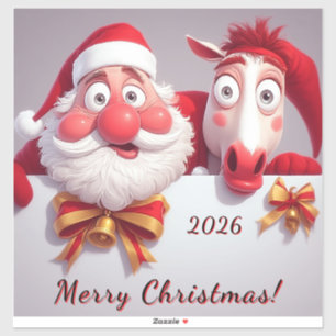 Weihnachtsmann und Pferd teilen festliche Freude Aufkleber