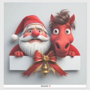 Weihnachtsmann und Pferd teilen festliche Freude Aufkleber