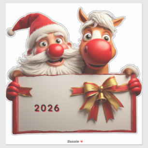 Weihnachtsmann und Pferd teilen festliche Freude Aufkleber