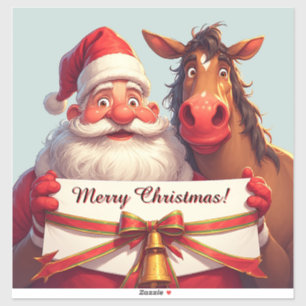 Weihnachtsmann und Pferderücken Feierliche Feier Aufkleber