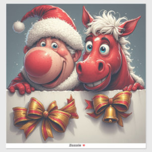 Weihnachtsmann und Pferderücken Feierliche Feier Aufkleber