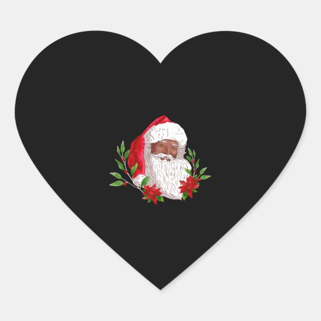 Weihnachtsmann und Poinsettias Herz-Aufkleber (Vorderseite)