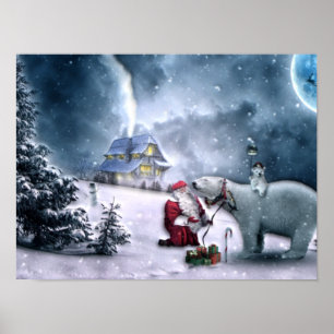 Weihnachtsmann und Polar-Bär Poster