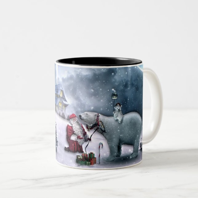 Weihnachtsmann und Polar-Bär Zweifarbige Tasse (VorderseiteRechts)