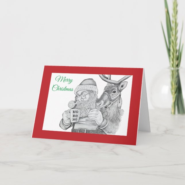 Weihnachtsmann und Reindeer Dankeskarte (Vorderseite)