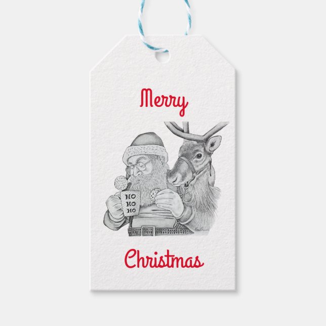 Weihnachtsmann und Reindeer Geschenkanhänger (Vorderseite)
