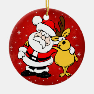 Weihnachtsmann und Reindeer Niedlich Weihnachten Keramik Ornament