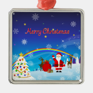 Weihnachtsmann und Reindeer Ornament Aus Metall